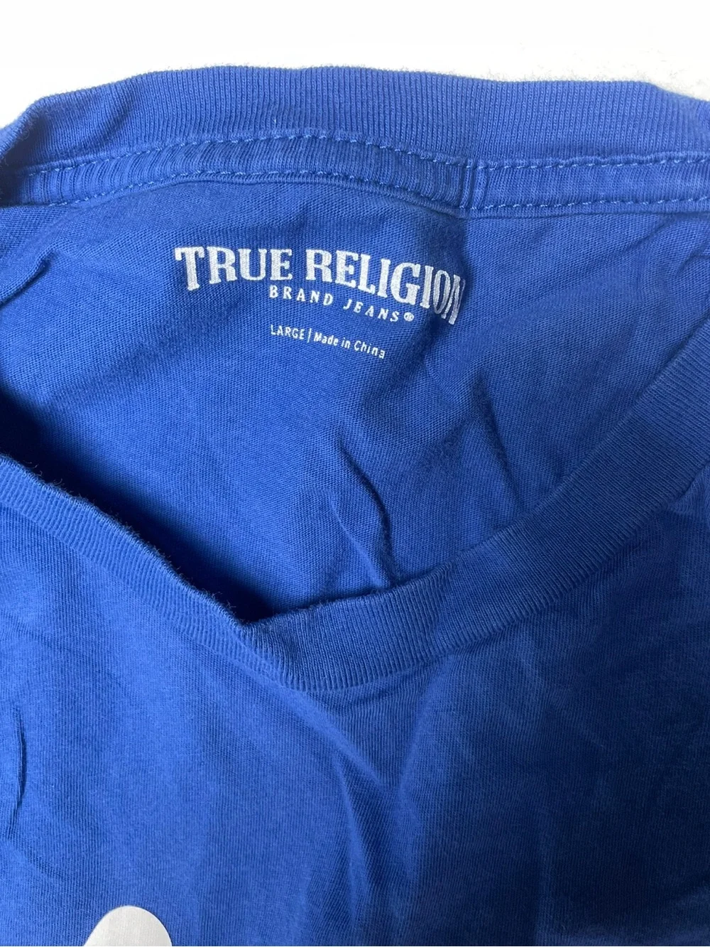 True Religion Blue T-Shirt with Red and White Graphic